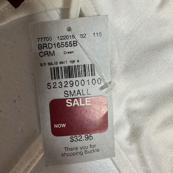 Buckle Jersey Knit Tunic Top Small Cream Casual Short Sleeve Cut out NWT - Picture 7 of 8